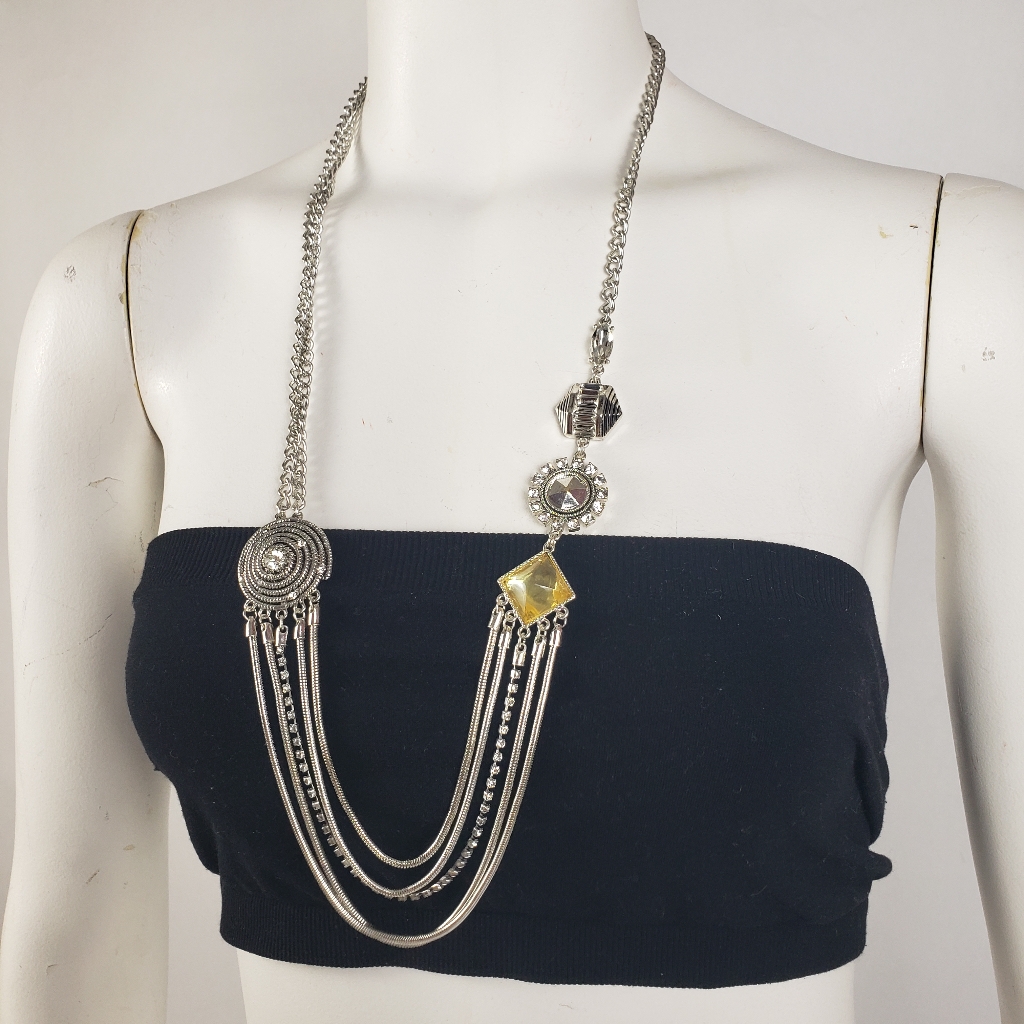 Erickson Beamon Rocks Necklace Silvertone Citrus